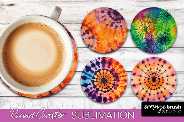 Halloween Tie Dye Round Coaster Sublimation Design Sublimation OrangeBrushStudio 