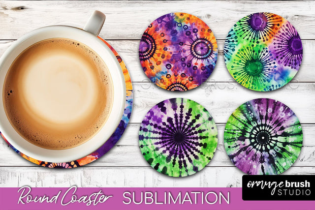 Halloween Tie Dye Round Coaster Sublimation Design Sublimation OrangeBrushStudio 