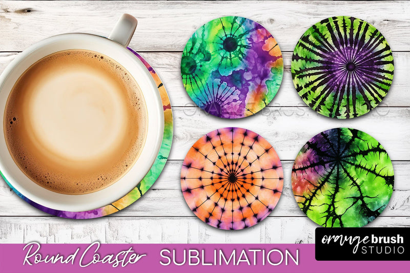 Halloween Tie Dye Round Coaster Sublimation Design Sublimation OrangeBrushStudio 