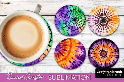 Halloween Tie Dye Round Coaster Sublimation Design Sublimation OrangeBrushStudio 