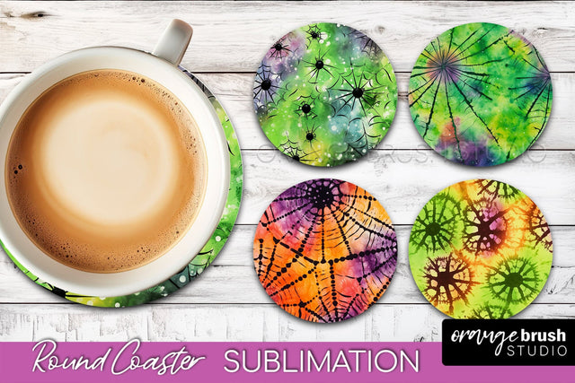 Halloween Tie Dye Round Coaster Sublimation Design Sublimation OrangeBrushStudio 