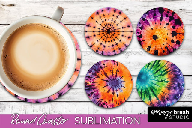 Halloween Tie Dye Round Coaster Sublimation Design Sublimation OrangeBrushStudio 