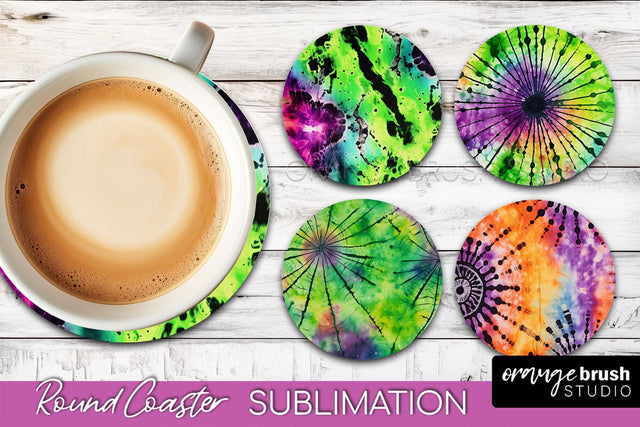 Halloween Tie Dye Round Coaster Sublimation Design Sublimation OrangeBrushStudio 