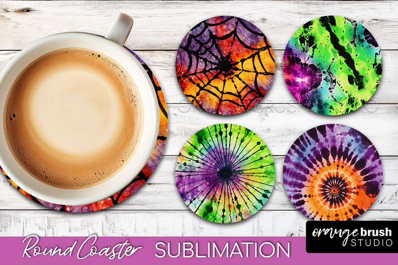 Halloween Tie Dye Round Coaster Sublimation Design Sublimation OrangeBrushStudio 