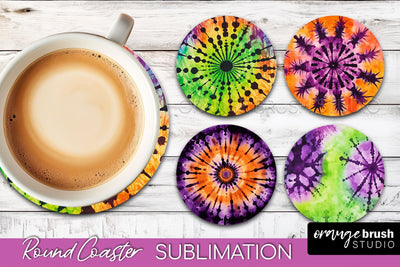 Halloween Tie Dye Round Coaster Sublimation Design Sublimation OrangeBrushStudio 