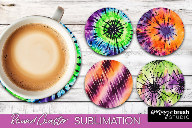 Halloween Tie Dye Round Coaster Sublimation Design Sublimation OrangeBrushStudio 