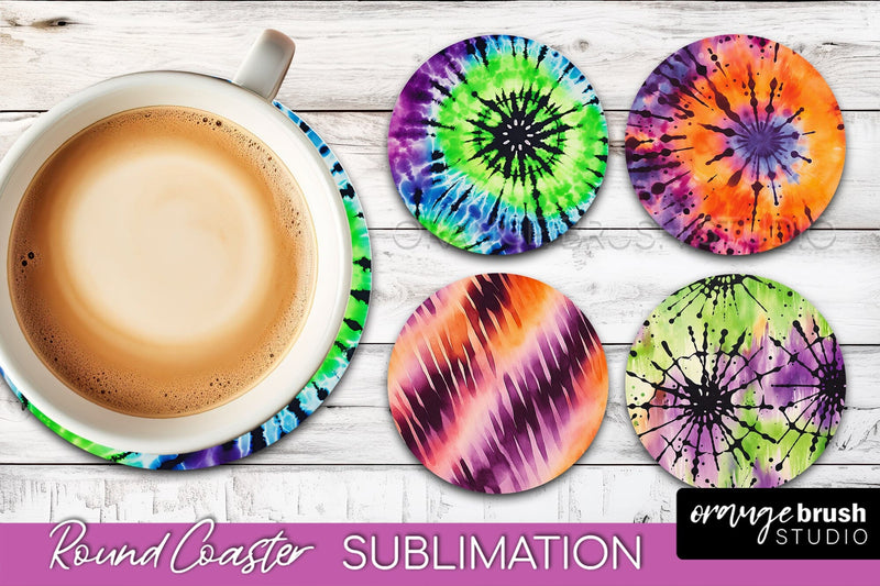 Halloween Tie Dye Round Coaster Sublimation Design Sublimation OrangeBrushStudio 