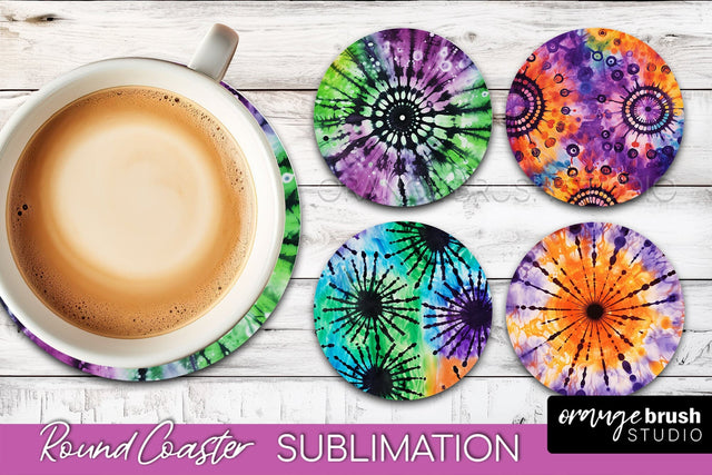 Halloween Tie Dye Round Coaster Sublimation Design Sublimation OrangeBrushStudio 