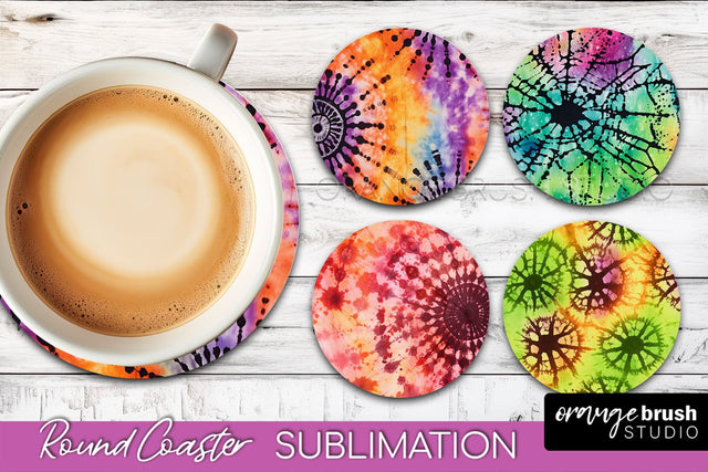Halloween Tie Dye Round Coaster Sublimation Design Sublimation OrangeBrushStudio 