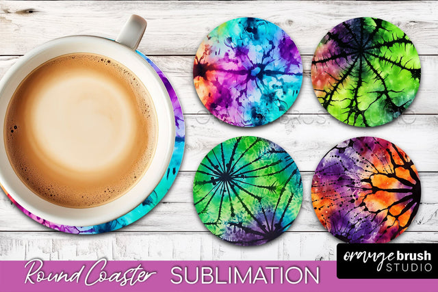 Halloween Tie Dye Round Coaster Sublimation Design Sublimation OrangeBrushStudio 