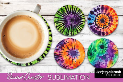 Halloween Tie Dye Round Coaster Sublimation Design Sublimation OrangeBrushStudio 