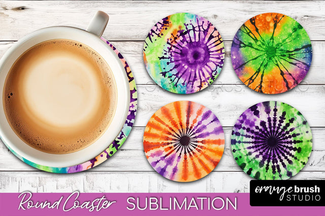 Halloween Tie Dye Round Coaster Sublimation Design Sublimation OrangeBrushStudio 