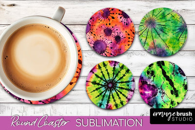 Halloween Tie Dye Round Coaster Sublimation Design Sublimation OrangeBrushStudio 