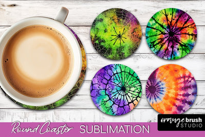 Halloween Tie Dye Round Coaster Sublimation Design Sublimation OrangeBrushStudio 