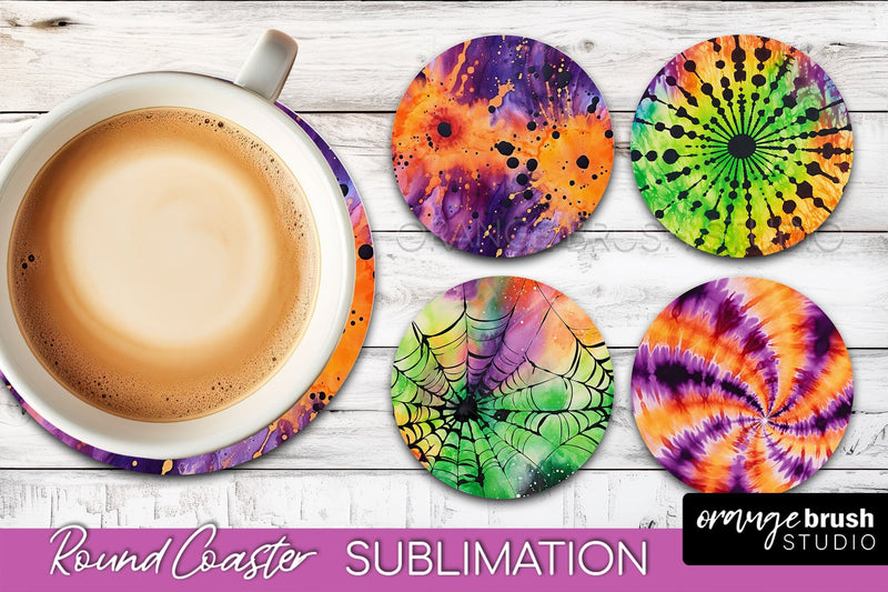 Halloween Tie Dye Round Coaster Sublimation Design Sublimation OrangeBrushStudio 