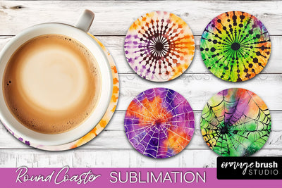 Halloween Tie Dye Round Coaster Sublimation Design Sublimation OrangeBrushStudio 