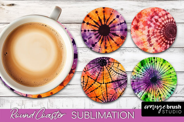 Halloween Tie Dye Round Coaster Sublimation Design Sublimation OrangeBrushStudio 
