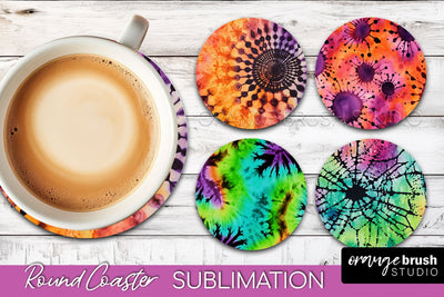 Halloween Tie Dye Round Coaster Sublimation Design Sublimation OrangeBrushStudio 