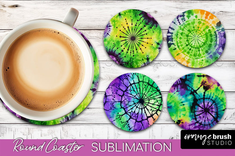 Halloween Tie Dye Round Coaster Sublimation Design Sublimation OrangeBrushStudio 