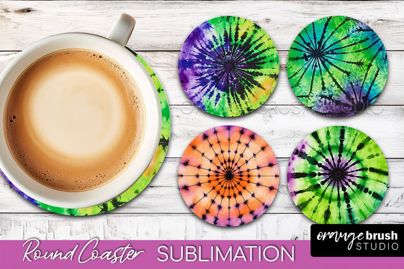 Halloween Tie Dye Round Coaster Sublimation Design Sublimation OrangeBrushStudio 