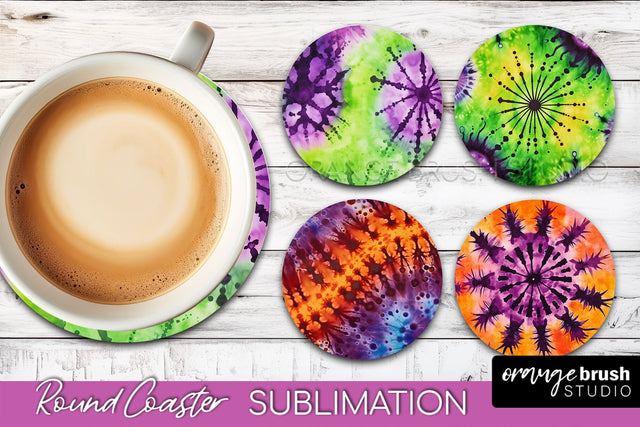 Halloween Tie Dye Round Coaster Sublimation Design Sublimation OrangeBrushStudio 