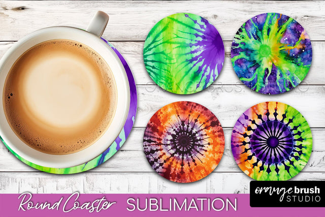 Halloween Tie Dye Round Coaster Sublimation Design Sublimation OrangeBrushStudio 