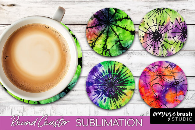 Halloween Tie Dye Round Coaster Sublimation Design Sublimation OrangeBrushStudio 