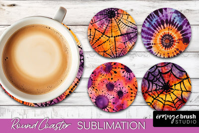 Halloween Tie Dye Round Coaster Sublimation Design Sublimation OrangeBrushStudio 