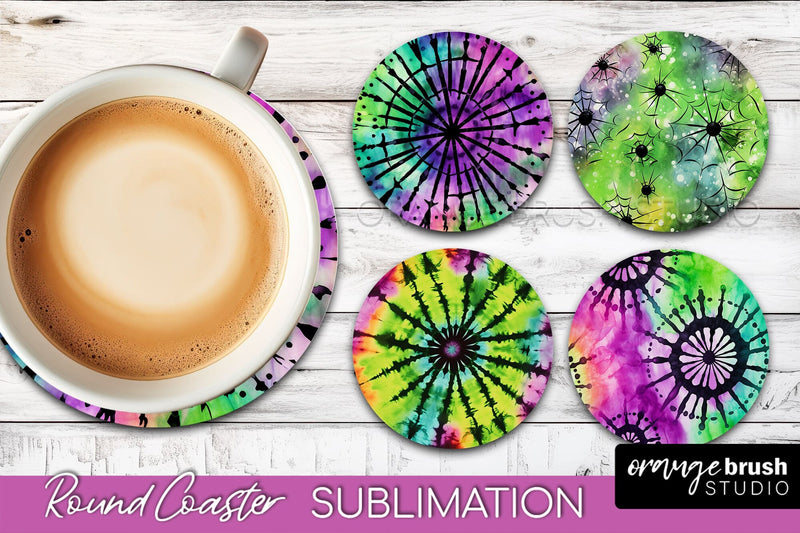 Halloween Tie Dye Round Coaster Sublimation Design Sublimation OrangeBrushStudio 