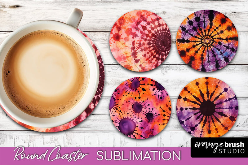 Halloween Tie Dye Round Coaster Sublimation Design Sublimation OrangeBrushStudio 