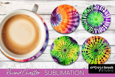 Halloween Tie Dye Round Coaster Sublimation Design Sublimation OrangeBrushStudio 