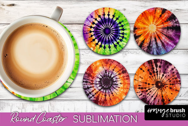 Halloween Tie Dye Round Coaster Sublimation Design Sublimation OrangeBrushStudio 