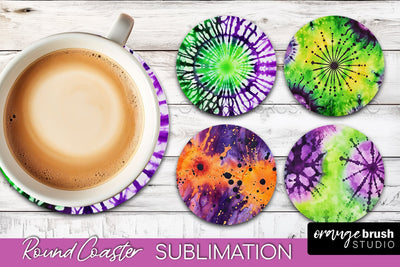 Halloween Tie Dye Round Coaster Sublimation Design Sublimation OrangeBrushStudio 