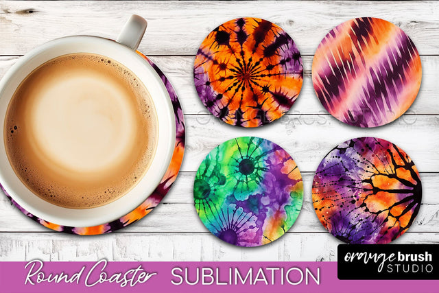 Halloween Tie Dye Round Coaster Sublimation Design Sublimation OrangeBrushStudio 