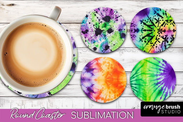 Halloween Tie Dye Round Coaster Sublimation Design Sublimation OrangeBrushStudio 