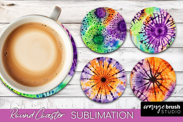 Halloween Tie Dye Round Coaster Sublimation Design Sublimation OrangeBrushStudio 
