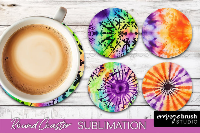 Halloween Tie Dye Round Coaster Sublimation Design Sublimation OrangeBrushStudio 