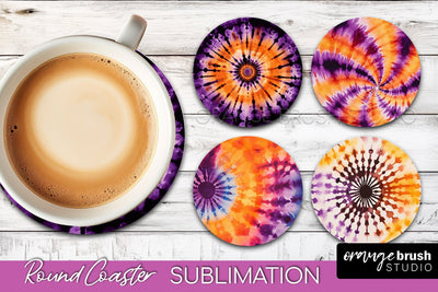 Halloween Tie Dye Round Coaster Sublimation Design Sublimation OrangeBrushStudio 