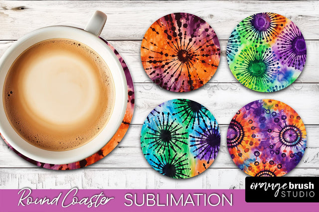 Halloween Tie Dye Round Coaster Sublimation Design Sublimation OrangeBrushStudio 
