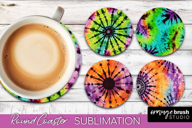 Halloween Tie Dye Round Coaster Sublimation Design Sublimation OrangeBrushStudio 