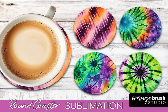 Halloween Tie Dye Round Coaster Sublimation Design Sublimation OrangeBrushStudio 