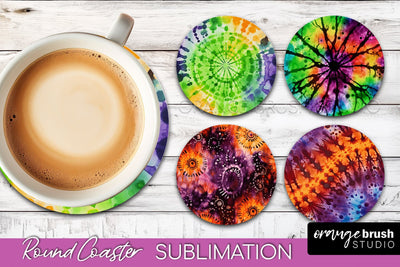 Halloween Tie Dye Round Coaster Sublimation Design Sublimation OrangeBrushStudio 