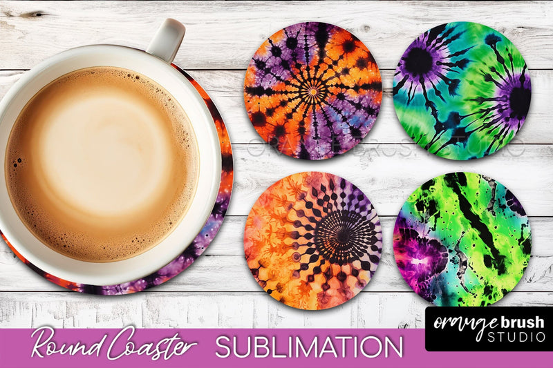 Halloween Tie Dye Round Coaster Sublimation Design Sublimation OrangeBrushStudio 