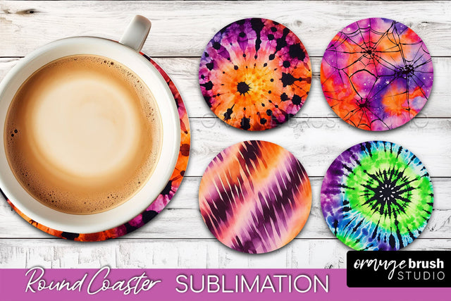 Halloween Tie Dye Round Coaster Sublimation Design Sublimation OrangeBrushStudio 