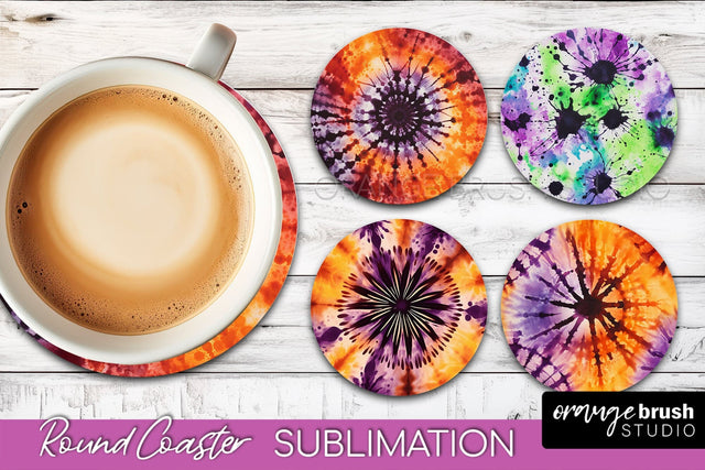 Halloween Tie Dye Round Coaster Sublimation Design Sublimation OrangeBrushStudio 