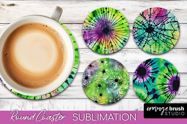 Halloween Tie Dye Round Coaster Sublimation Design Sublimation OrangeBrushStudio 