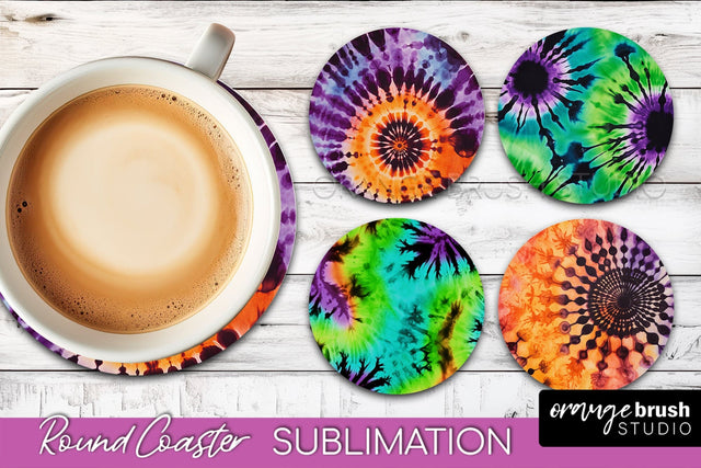 Halloween Tie Dye Round Coaster Sublimation Design Sublimation OrangeBrushStudio 