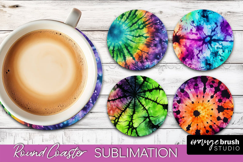 Halloween Tie Dye Round Coaster Sublimation Design Sublimation OrangeBrushStudio 