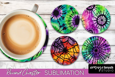 Halloween Tie Dye Round Coaster Sublimation Design Sublimation OrangeBrushStudio 