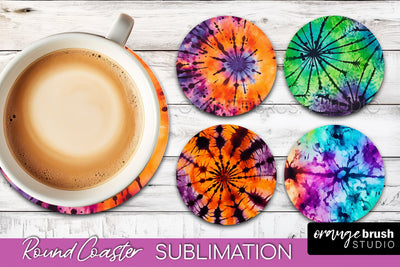 Halloween Tie Dye Round Coaster Sublimation Design Sublimation OrangeBrushStudio 